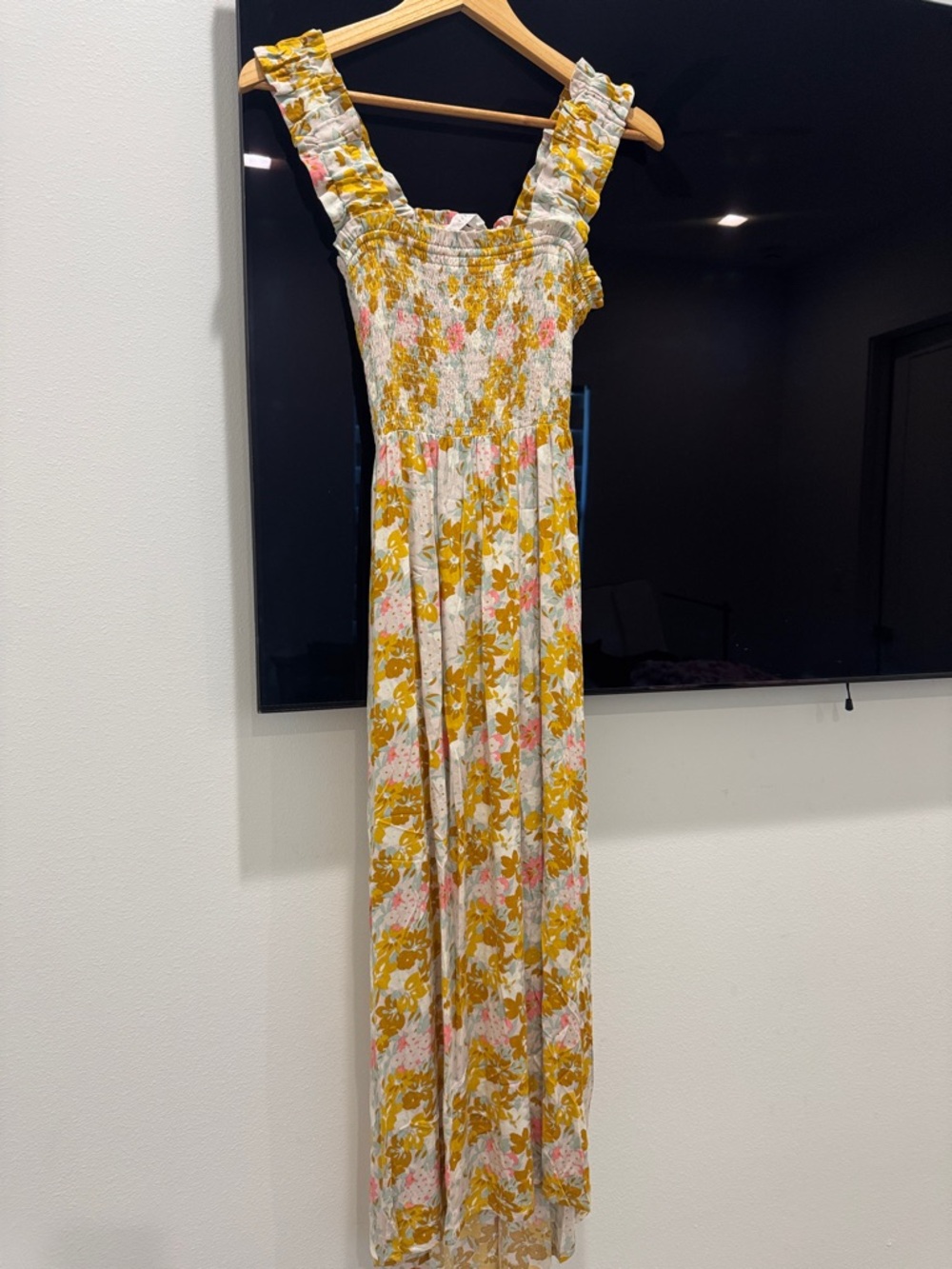 Lush Yellow and Pink Floral Smocked Maxi Dress
